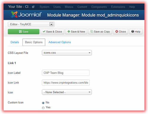 Admin Quick icon Extension For Joomla Parameters